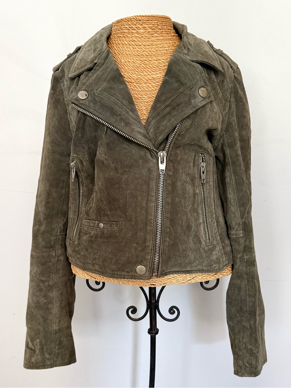 Women's Olive Suede Moto Jacket - Suede Biker Coat